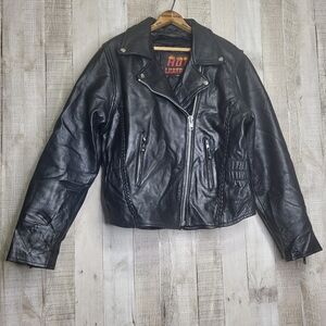 Black Studded Leather Biker Jacket. Size Medium. With Liner.
